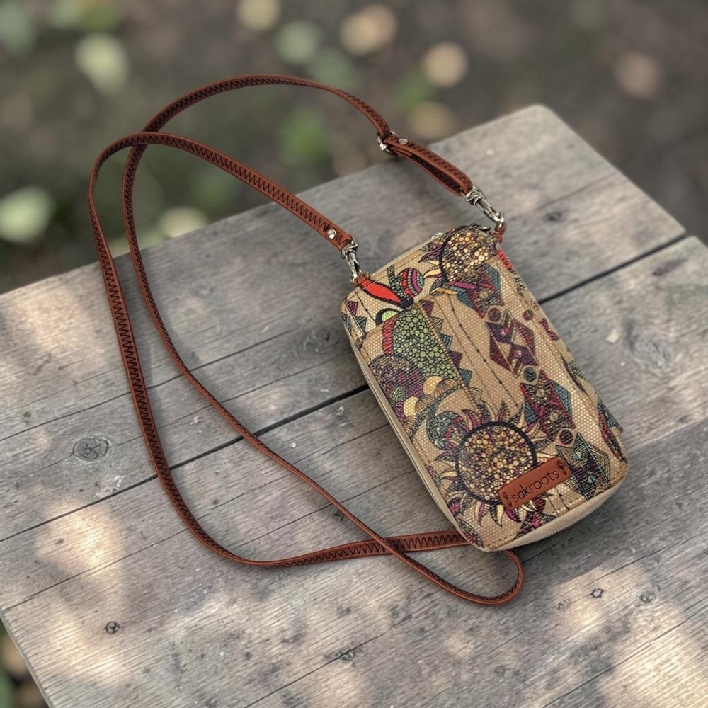 Sakroots Salinas Smartphone Crossbody Wallet Purse Multicolor Boho Coated Canvas